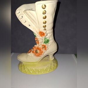 Vintage Cream and Orange Floral Boot Vase